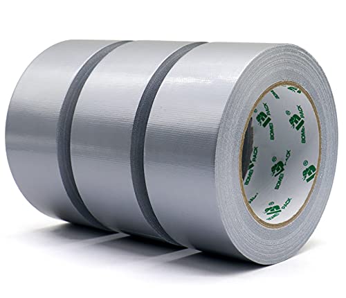 BOMEI PACK Universal - Ruban Adhésif Toilé Gris, Heavy Duty Duct Tape 3 rouleaux 50 mm x 50 m pour les travaux de réparation, fixation, de scellage,...