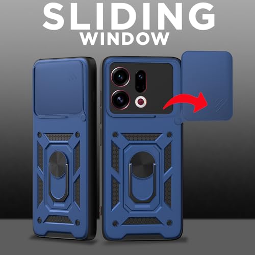 Image of Pikkme Back Cover for Oppo Find X9 5G | 360 Protection Case | Sliding Camera Shield Cover & Ring Holder Stand D10 Tough Armor Bumper Case (Blue)