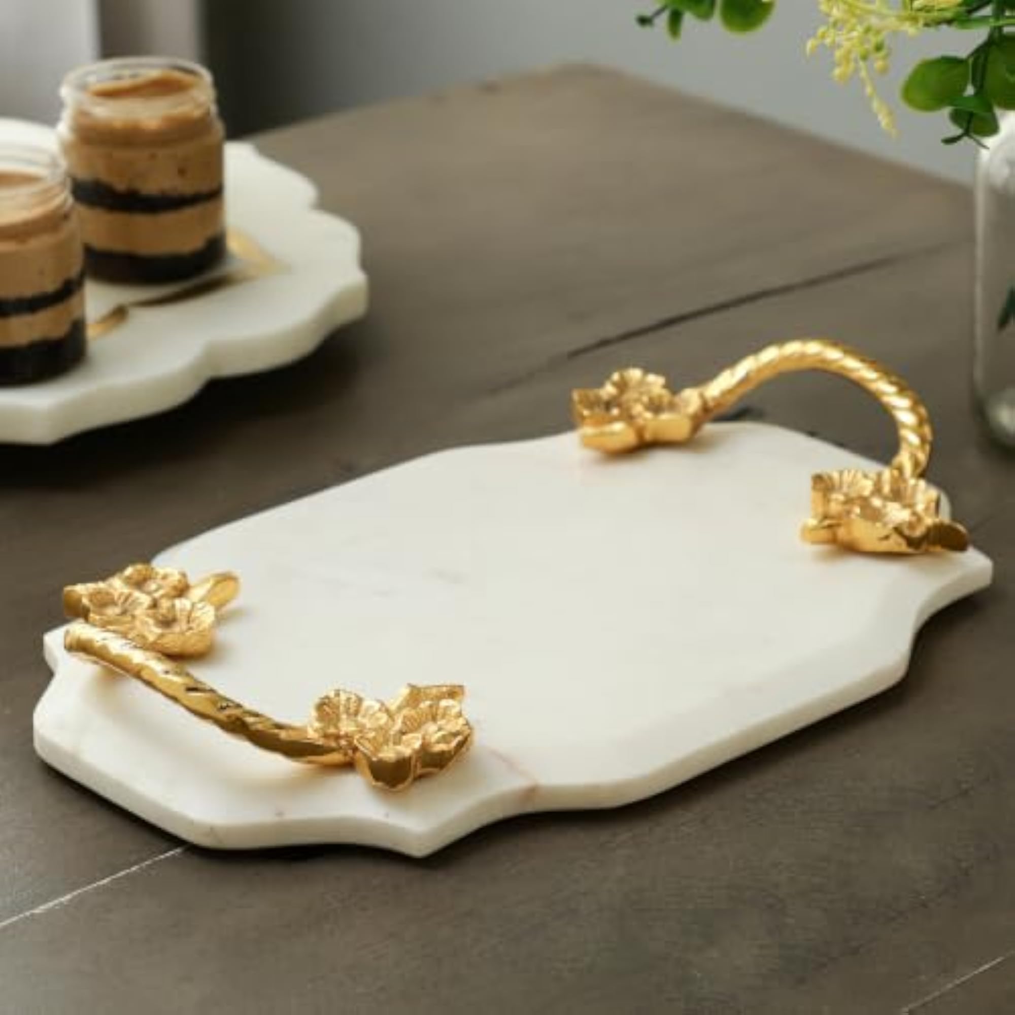 Velora Handle Marble Serving Tray