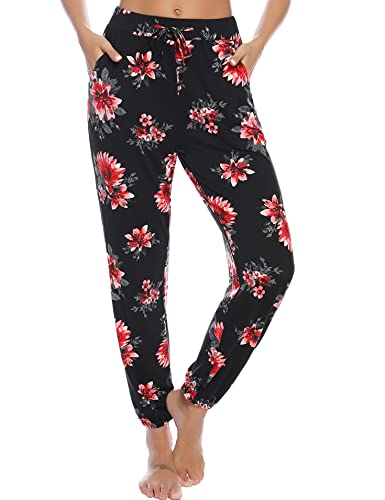 Litherday Women Floral Print Pajama Pants Cotton Sleep Bottoms Elastic Waist Jogger Pants With Drawstring #TOP1