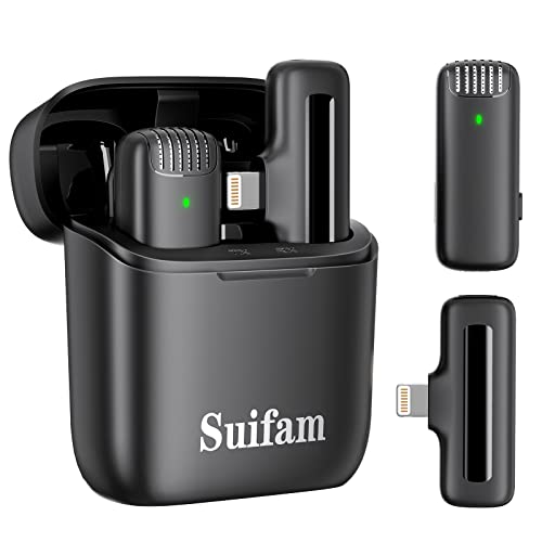 Suifam 2023 Wireless Lavalier Microphone for iPhone iPad with Charging Case,Clip on Lapel Microphone for Video Recording Vlogging, YouTube, Interview, 65ft Transmission Range,3 Mode Denoise
