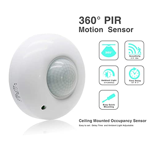 360 Degree Ceiling Mount Occupancy Sensor, 110-240V PIR Motion Sensor Switch, High Sensitive Movement Detector Light Switch, Neutral Required - Image 4