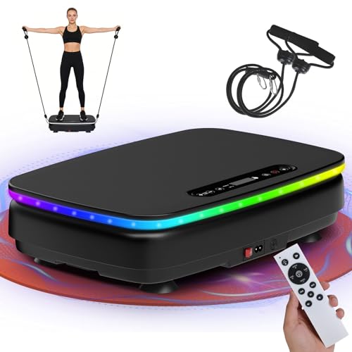 DH FitLife Plateforme vibrante Fitness pour la Maison | 99 Niveaux, 9 programmes | Bluetooth | Stable & silencieuse | Bandes de résistance | 150 kg Max