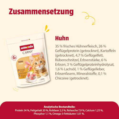 animonda Carny Katzen Trockenfutter für Kitten mit Huhn (1 x 350g), Kittenfutter trocken für wachsende Katzen ohne Zucker und Getreide mit Hühnerfleisch und Taurin