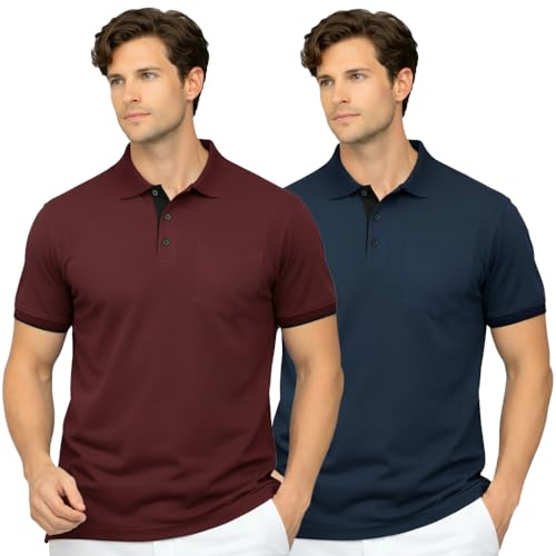 Image of Men's Premium Cotton Pique Polo T-Shirt, Classic Fit Short Sleeve Casual Summer Shirt, Soft & Breathable Fashion Polo