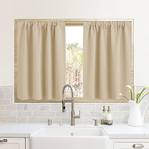 RYB HOME RV Camper Door Window Curtains -Blackout Privacy Curtains & Drapes for Bathroom Bedroom Kitchen Portable Travel Trailer Small Window Decor, W 34 x L 24, Biscotti Beige, 2 Panels