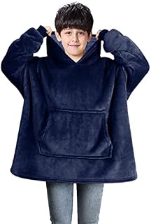Uplayteck Oversized Hoodie Blanket for Kids, Wearable Blanket Super Soft Warm Comfy with Giant Hoody Plush Fleece One Size Cosy Hoody Jumper Fit for Kids Boys Girls Teens Indoor Outdoor (Blue)