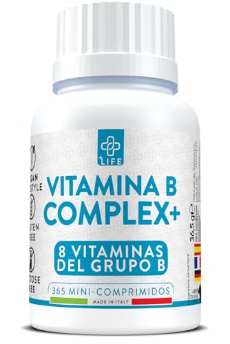 Vitamina B Complex 365 Comprimidos PiùLife, 1 Año De Complejo B Completo Con Vitamina B1, B2, B3 Niacina, B5, B6, B7 Biotina, B9 Acido Folico Y B12, Energía, Vitaminas Para El Cansancio, Vegano