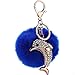 Addfect Porte-clés Pompons Dauphin Pendentif Femme avec Brillant Strass,Porte-clés De Voiture Accessoire,Créatif Peluche Balle Porte Clefs,Alliage Sac Porte Cle Décoration (Bleu)