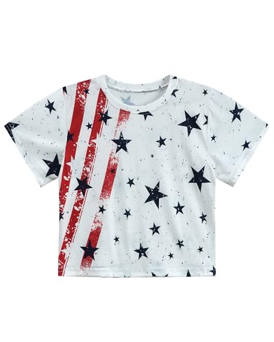 Image of DDSOL Girls July 4th Crop Tops Patriotic Shirt American Flag Short Sleeve Tshirts for Girl 6-14 Years