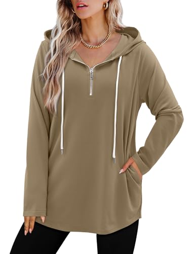 BETTE BOUTIK Womens Quarter Zip Tunic Hoodies Pullover Long Hooded Sweatshirts S-3XL