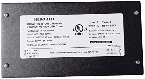 Image of PS-12LPS60-WJ TRIAC /Phase-Cut Dimmable LED Driver Transformer - Enclosed LED Power Supply - AC 100-277V to Constant Voltage 12V DC, 5A, 60W