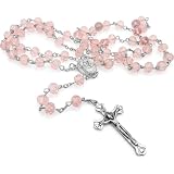 Crocifisso e luce in cristallo rosa perline Rosario collana cattolica sacro suolo Medal