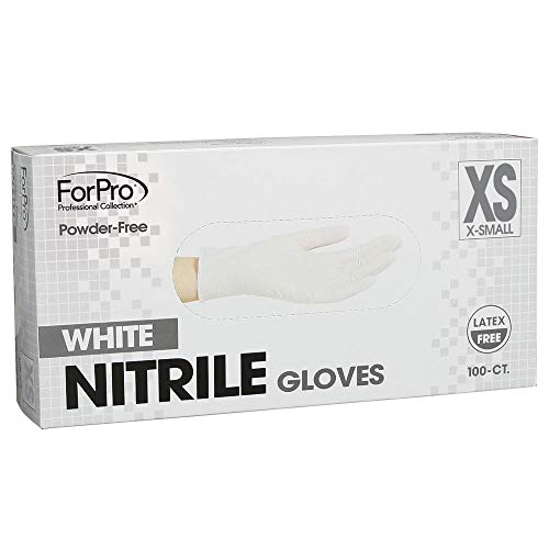 ForPro White Nitrile Gloves, Powder-Free, Latex-Free, Non-Sterile, Food Safe, 4 Mil, X-Small, 100-Count