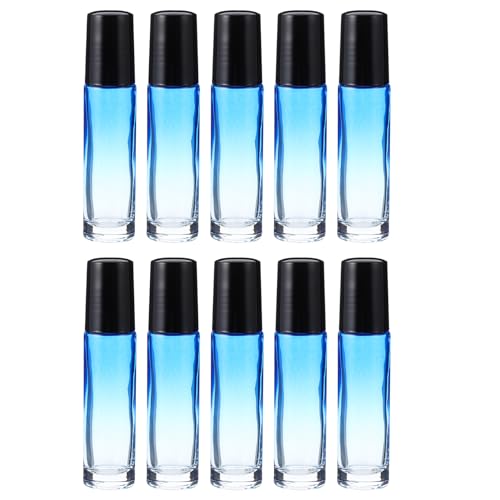 SHERCHPRY 10 Piezas Botellas de Vidrio con Rodillo Diseño Degradado Recargables y Portátiles para Aceites Esenciales y Perfumes para y Almacenamiento Casa
