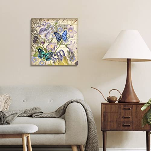 Tableau floral rétro violet encadré pour habiller un mur vide de bureau