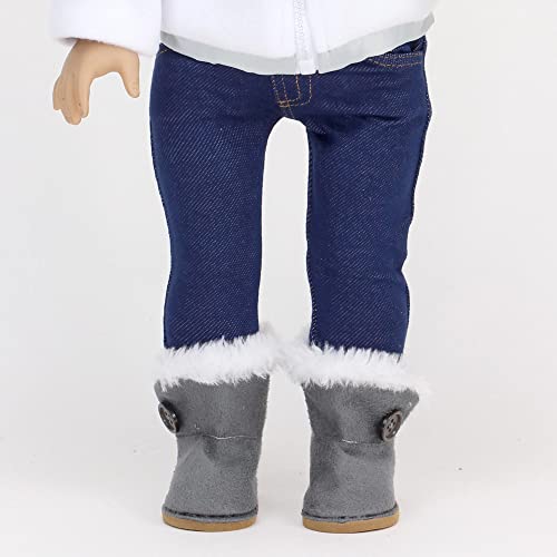 Sophia's 2 Piece Nylon And Fleece Winter Jacket With Heart Embroidery And Gray Boots For 18" Dolls, White/Gray #TOP4