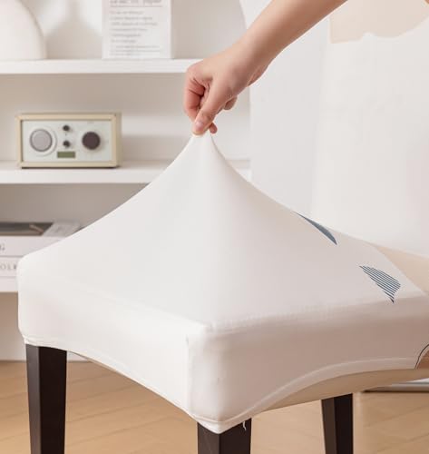 Image of House of Quirk Elastic Chair Cover Stretch Removable Washable Short Dining Chair Cover Protector Seat Slipcover (Pack of 6, Beige Pills)