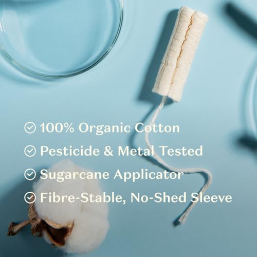 Image of Daye Organic Tampons Regular | 54ct | Pesticide & Metal Tested, 100% Organic Cotton, Best Absorbency | No-Shed Sleeve, Sugarcane Applicator