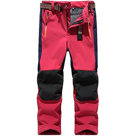 Jessie Kidden Kids Boys Girls Youth Waterproof Windproof Hiking Ski Snow Pants Elastic Waist Warm Insulated Fleece Lined Winter Pants #16010-Red,6-7Years Cover