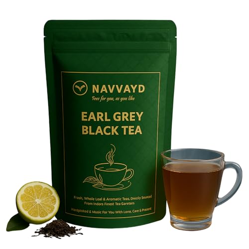 Image of Navvayd Earl Grey Black Tea (100 Gm, 50 Cups), with Bergamot Flavor for Recharge & Relief from Stress, Loose Leaf - Enjoy Hot or Cold