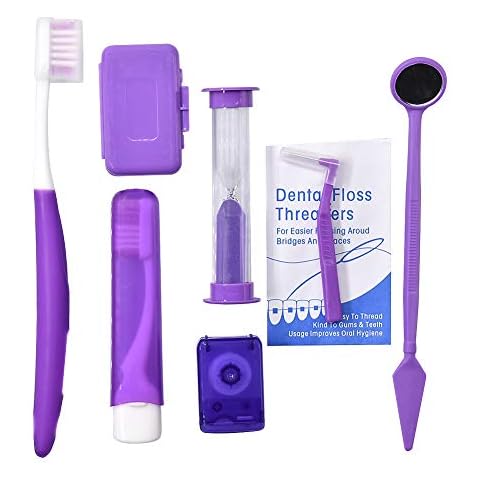 Angzhili Orthodontic Care Kit, 8 PCS Box-Packed V-Toothbrush Orthodontic Waxing Travel Toothbrush Dental Floss Spool Dental Mouth Mirror Gap Brush Dental Floss Threaders Enhance Dental Health(Purple) Cover