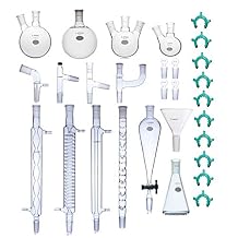 Laboy Glass Advanced Chemistry Lab Glassware Kit 24/40 Glass Adapter Flask Condenser Funnel Stopper Joint Clip Distillation Apparatus 29pcs