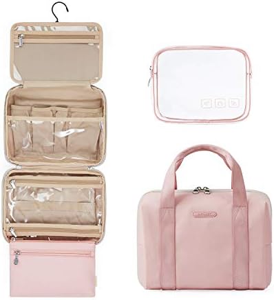 BAGSMART Toiletry Bag Hanging Travel Organizer with TSA Approved Transparent Cosmetic Bag and Detachable Makeup Pouch For Full Sized Toiletries (Pink) 1 BAGSMART Toiletry Bag Hanging Travel Organizer with TSA Approved Transparent Cosmetic Bag and Detachable Makeup Pouch For Full Sized Toiletries (Pink)