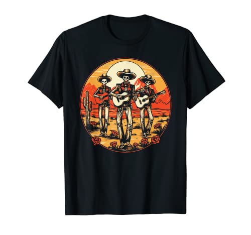 Vintage Skeleton Caballeros Mariachi Band Camiseta