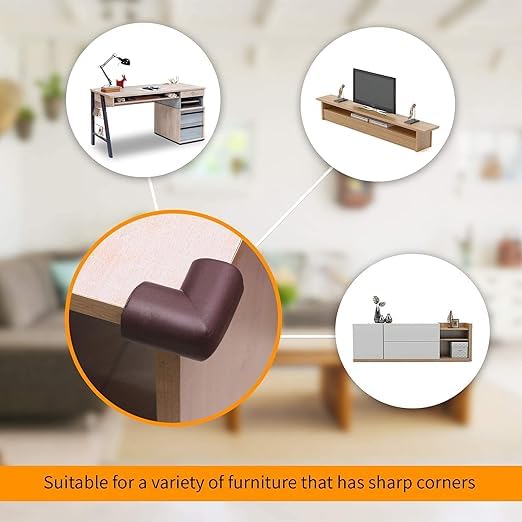 SwissHome Premium Baby Proofing Corner Guards Pre-Taped Corner Protectors for Furniture Ultimate Child Safety Edge Guards with Adhesive Protects Toddlers from Sharp Corners (Brown, Pack of 4 PCS) 1