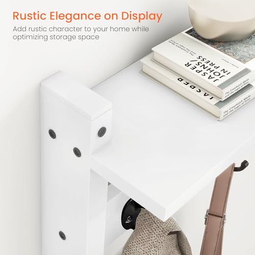 Homode Coat Rack with Shelf Wall Mount, 24 Inch Long Wall Shelf with Hooks Underneath, Wood Hanging Coat Hanger with Hat Shelves for Entryway, Bathroom, Mudroom, White by Homode - Image 5