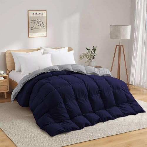 Image of 600 Gsm Heavy Winter Blanket For Double Bed Size (90 inchX100 inch) - 600 GSM Heavy Winter Comforter /Rajai /Duvet /Blanket Microfiber Super Soft Fluffy For Winter Double Bed - Navy Blue /Silver Grey Color