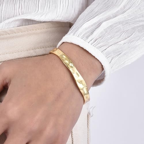 Image of Charm-In Gold Chunky Cuff Bangle Bracelet for Women - 14K Gold Plated Minimalist Lightweight Jewelry Gift