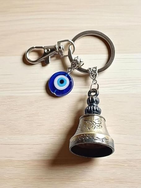 Guardian Bell Keychain Tibetan Bell with Evil Eye, Black Hook Metal Keyring – Temple Bell for Good Luck, Negative Energy Protection (Pack of 1)-image-19