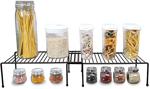 Cabinet Storage Shelf Rack - Large Expandable Kitchen Storage Racks and Holders - Steel Metal Wire - Cupboard Plate Dish Counter & Pantry Organizer
