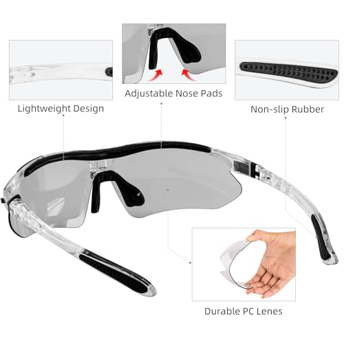 Image of ROCKBROS Photochromic Sports Sunglasses Mens Pickleball Glasses Cycling Glasses MTB Sunglasses, with Removable Elasctic Band