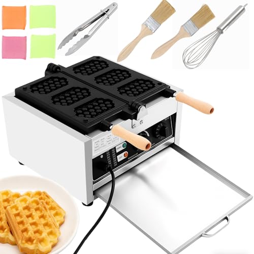 Honeycomb Waffle Pop Maker, 1500W Electric Waffle Maker, 110V Nonstick Stainless Steel Belgian Waffle Iron with Temp and Time Control Commercial Rectangle Baker Machine for Bakeries Snack
