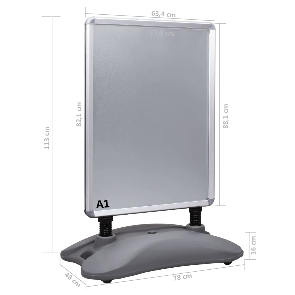 vidaXL Soporte para carteles A1 base de agua aleación de aluminio gris