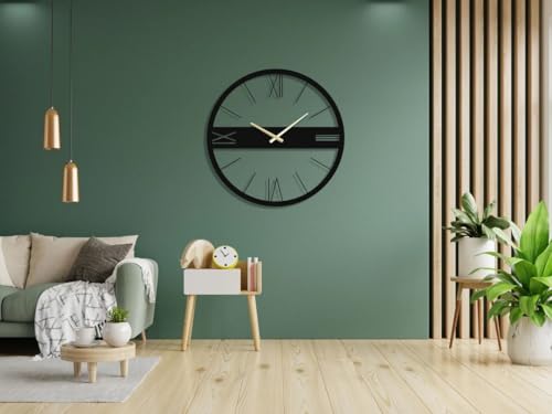 Image of Wall Clock Stylish Metal Analog Wall Clock for Living Room, Bedroom, Office, Kitchen, Home and Hall | Antique Fancy Big Size Modern Wall Watch (Black(DA-93), 60 CM)