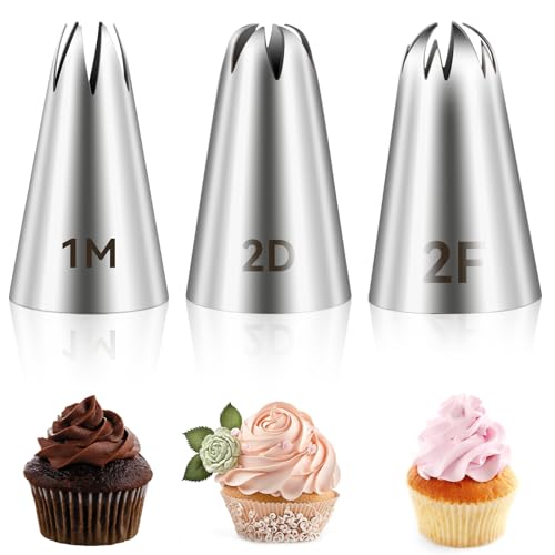 Giantree Lot de 3 douilles de 1 m, 2D, 2 F - Grandes douilles de décoration de gâteaux en acier inoxydable - Outils de décoration de gâteaux pour...