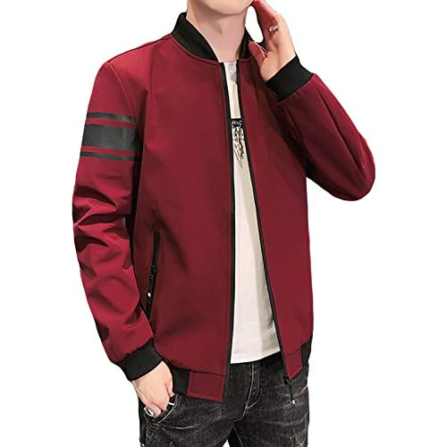 Maiyifu-GJ Men's Full Zip Bomber Jacket Casual Lightweight Active Windbreaker Spring Fall Thin Windproof Coat Outwear (Red,XX-Large)
