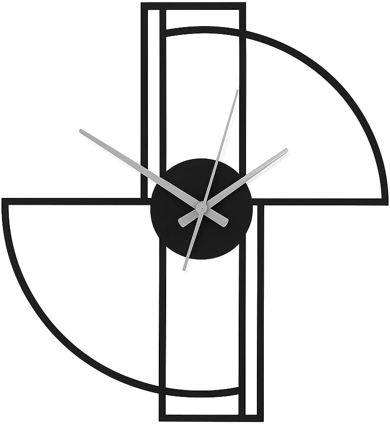 Modern Geometric Metal Wall Clock – Handmade 2 mm Steel Textured Black Powder-Coated, Silent High-Torque Movement, Custom Hand Colors & Multiple Sizes (35x31cm → 14x13 inch)