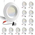 12 Pack 5/6 Inch 5CCT LED Recessed Light Retrofit, 2700K/3000K/4000K/5000K/6500K Selectable Downlight, Dimmable Can Lights with Metal Baffle Trim, CRI 90, 10.5W=85W, E26 Base, IC & Wet Rated, ETL&FCC