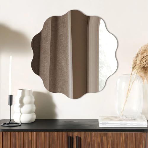 QEEYON Round Wavy Mirror for Wall Decor, 12" Wavy Edge