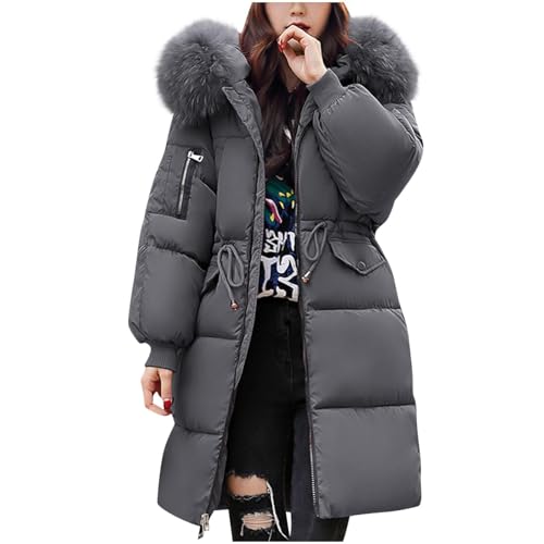 KAJXZ Womens Long Puffer Jacket Padded Zip Up Quilted Coat