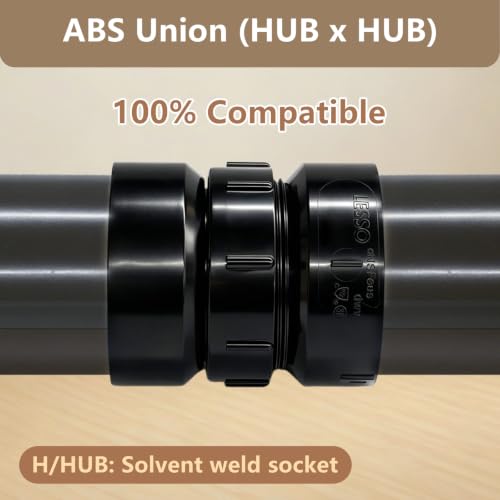 Image of Lesso 2''ABS Union 2-Inch X 2-Inch Hub Union,Black 2 Inch