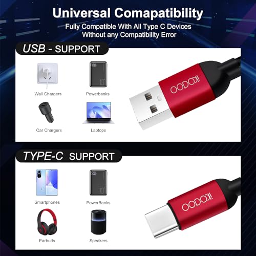Image of USB to Type C Cable Unbreakable 45W / 3A Fast Charging Braided for Smartphones, Tablets, Laptops & All C Type Devices, 480Mbps Data Sync, Quick Charge 3.0, 1 Meter (T501-C, Black & Red)