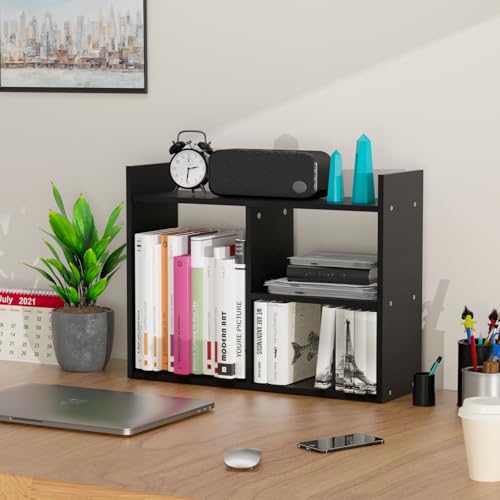 Image of Jerry & Maggie Cubic 3-Tier Wooden Desk Organizer - Jet Black Free-Standing Office Storage Rack with Display Shelves for Home or Workspace, Perfect as Birthday Gift or Accessory Holder
