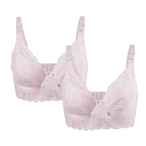 Uxcell Women Cotton Cup Front Adjustable Straps Plus Size Bra 2 Pcs Light Pink 40/90 #TOP26
