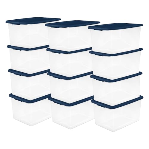 Sterilite 12-Pack Color Program, Large Clear Plastic Storage Bins...